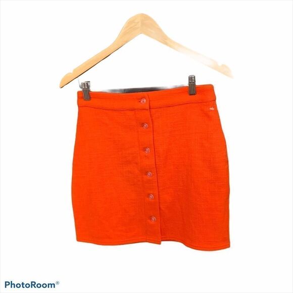 Billabong Cotton Button Front Knit Mini Orange Skirt 27 - Picture 1 of 7